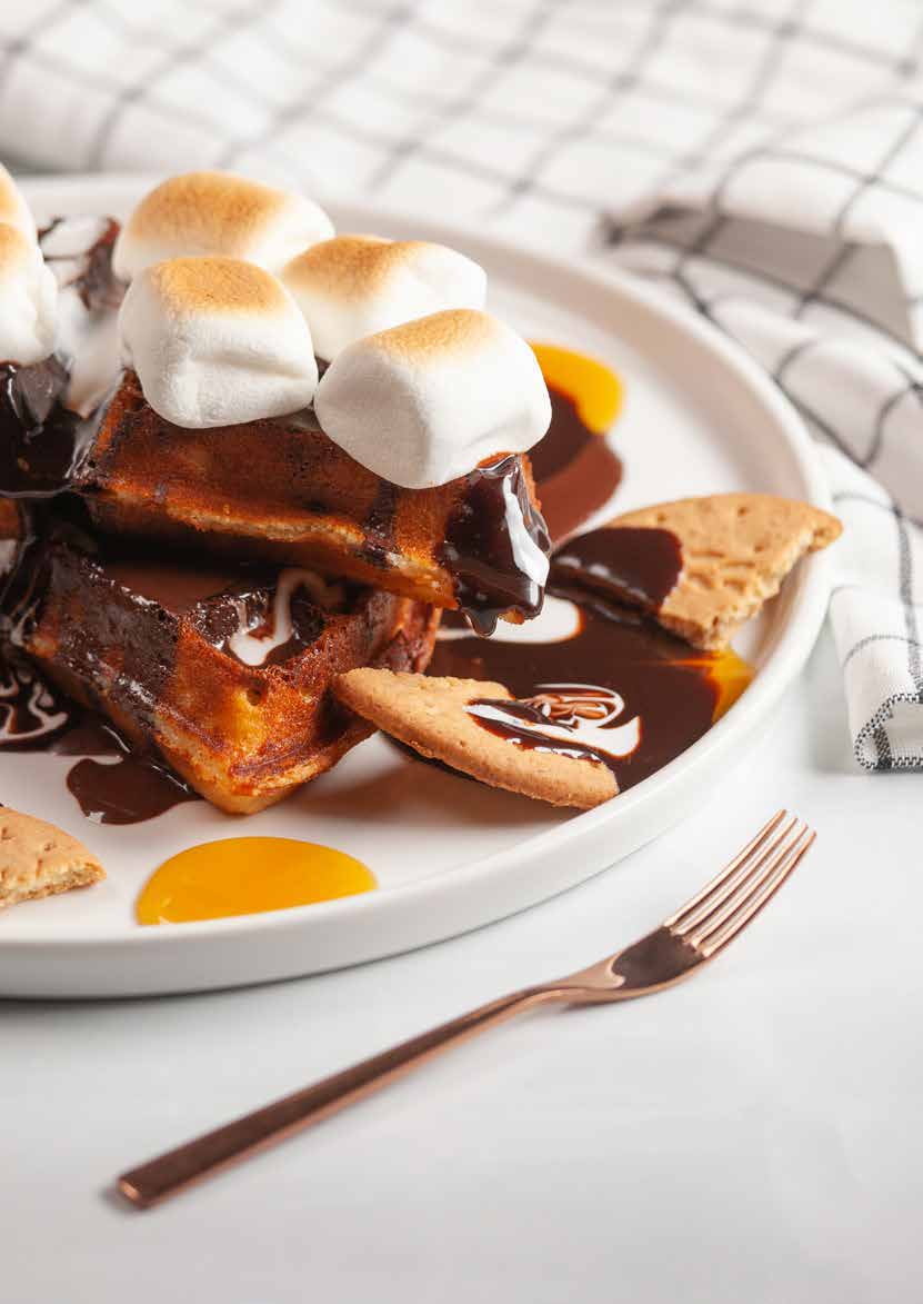 Earle’s s’mores waffle with torched marshmallows and chocolate