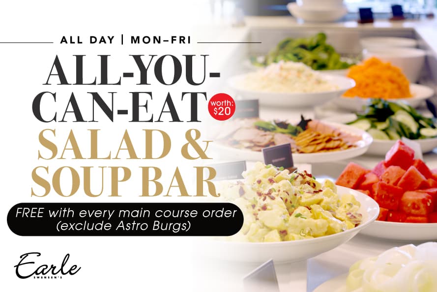 Recovered Earle Swensen’s free Salad and Soup Bar with a main course promotional artwork